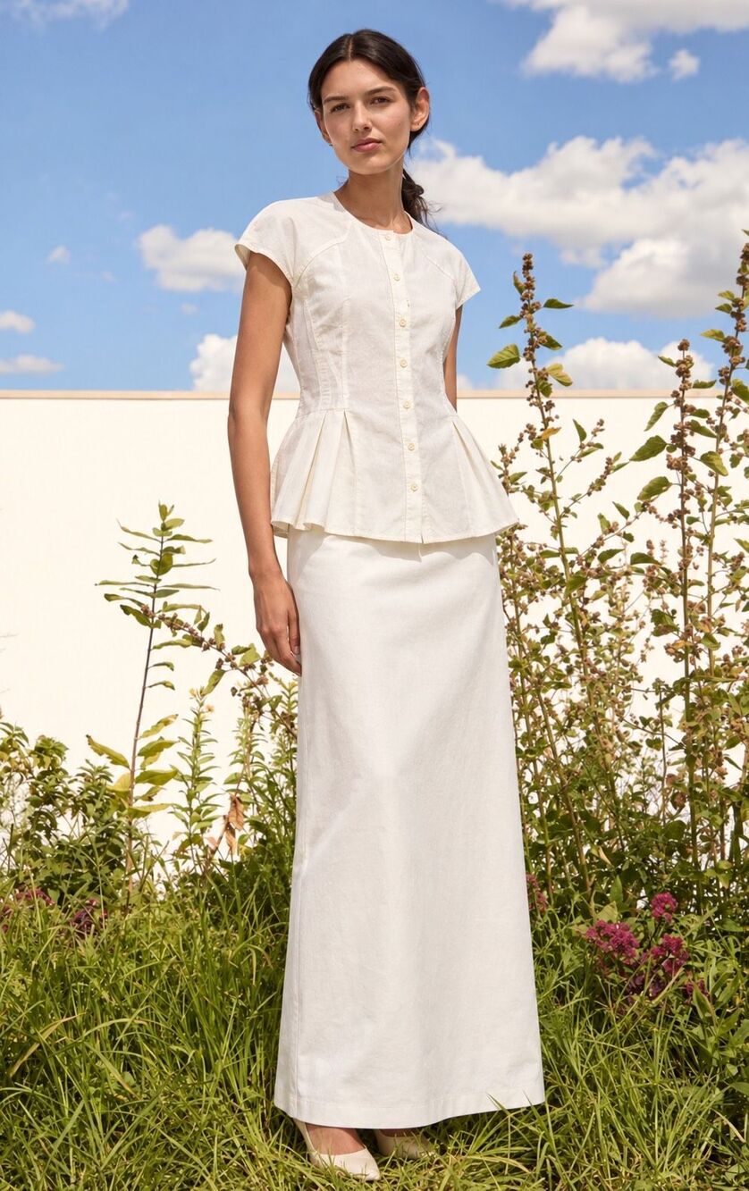 Lela Rose Ivory Cap Sleeve Button-Front Pleated Peplum Blouse, $790 E45